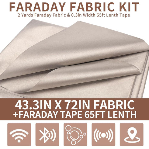 Faraday Fabric?(43"W × 108"L Fabric + 300"L Tape)?Faraday Fabric EMP Proof Military Grade?Faraday Cloth can Block Cellular Signals,WiFi, Bluetooth...