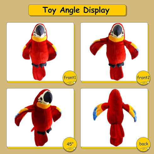 Houwsbaby 9'' Red Talking Parrot Plush Pal Repeat What You Say Recording Stuffed Animal Macaw Electronic Record Interactive Animated Bird Shake Wi...