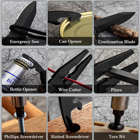 RoverTac Pocket Knife Tactical Folding Knife Multi Tool Survival Camping Knife, Multitool Knife Pliers Bottle & Can Opener 9-Pack Screwdrivers Lin...