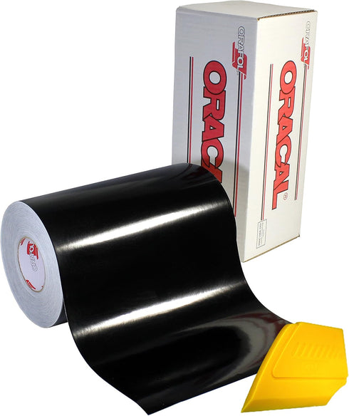 ORACAL 651 Multi-Colored Vinyl Solvent-Based Adhesive-Backed Calendared Wrap Decals w/Yellow Multi-Purpose Squeegee (12" x 5ft, Black)...