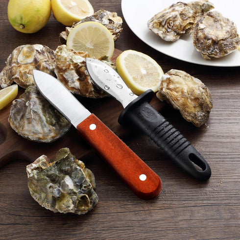 6.8’’ and 7.9’’ Stainless Steel Oyster Shucking Knives and 4Pieces of Level 5 Cut-Resistant Gloves (L), Oyster Knife Suitable For All Kinds of She...