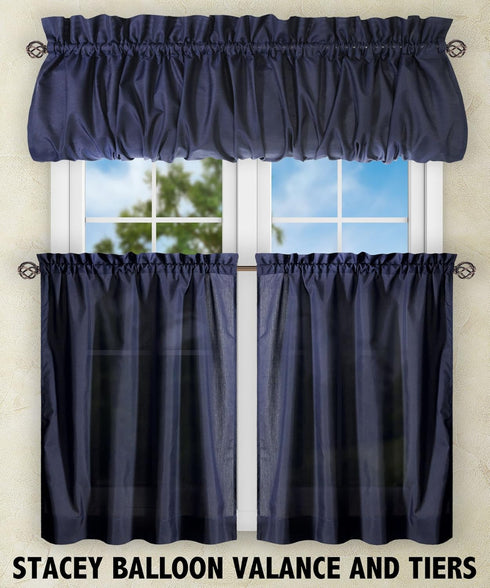 Ellis Curtain Stacey Sheer Balloon Valance, 60" x 15", Navy...