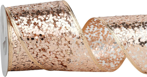 Rose Gold Wired Ribbon 2.5 Inch Rose Pink Shimmery Glitter Metallic Ribbon Mesh Ribbon with Wired Edge for Wreaths Tree Topper Accent Bows Crafts ...
