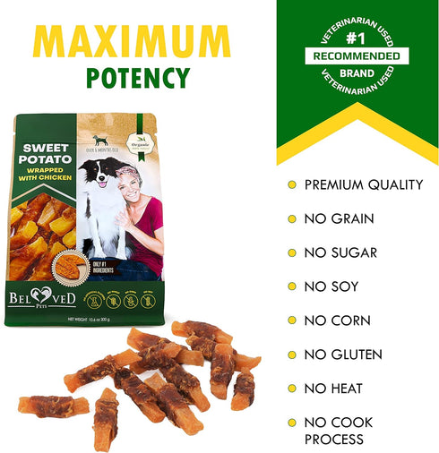 Dog Sweet Potato Wrapped with Chicken & Pet Natural Chew Treats - Grain Free Meat & Human Grade Dried Snacks in Bulk - Best Twists for Training Sm...