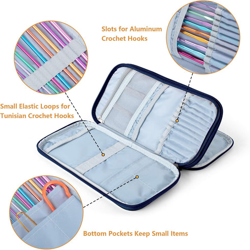 Teamoy Afghan Crochet Hook Case(up to 11" Long), Tunisian Crochet Organizer Bag for Ergonomic Crochet Hooks, Knitting Needles and Accessories, Cat...