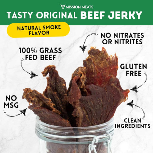 Mission Meats Beef Jerky from 100% Grass Fed & Pasture Raised Beef, Nitrate Nitrite Free, Paleo & Keto Friendly, Whole 30 Snacks, MSG Free, Gluten...