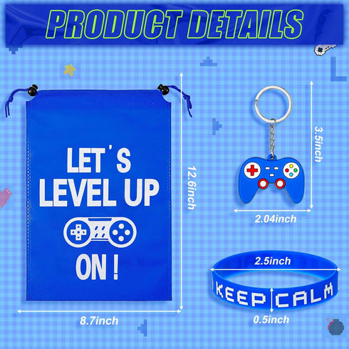 Shappy 36 Pieces Includes Video Game Bracelets Wristbands Gaming Party Bags with Drawstring Game Controller Keychains for Video Game Birthday Part...