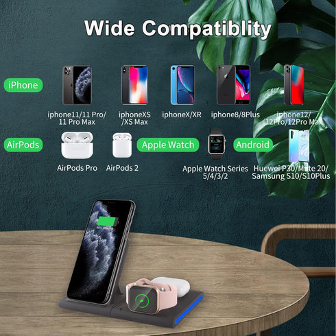Portable Fast Wireless Charger, 4 in 1 Qi Fast Wireless Charging Station, Detachable Wireless Charger Station for iPhone 13/12/12 Pro/11/11 Pro/XR...