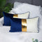 Navy Blue Beige Gold Leather Patchwork Velvet Throw Pillow Cover 12x20 Set of 2 Luxury Modern Home Decor Cushion Cover Decorative Pillow for Couch...