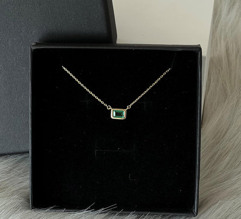 S925 1.2ct Lab-created Emerald Pendant Necklace for Women 18K Gold Plated Sterling Silver Solitaire Birthstone Necklace for Women...