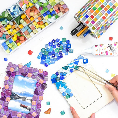 400g/0.88lb DIY Mosaic Tiles for Crafts, Colorful Glass Mosaic Kits for Adults, 280 Pcs Various Shapes Stained Glass Mosaic Tiles,Children Handmad...