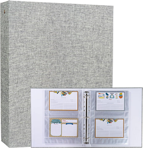 A4 3 Ring Binder Recipe Card Holder Book with 30 Pack 4x6 Inch Recipe Card Protector Pages, Linen Hardcover Organization Book for Recipe Cards?120...