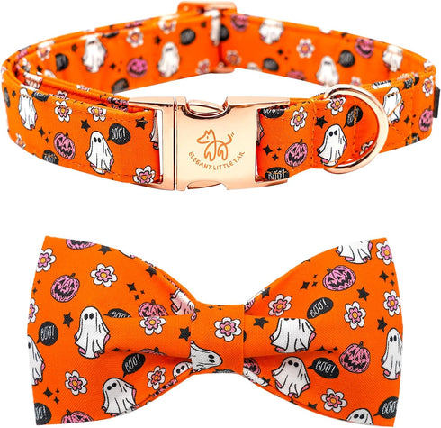 Elegant little tail Halloween Dog Collar, Fall Dog Collar Orange Pumpkin Holiday Pet Dog Collar Dog Bow Collar Pet Durable Adjustable Girl Boy Dog...