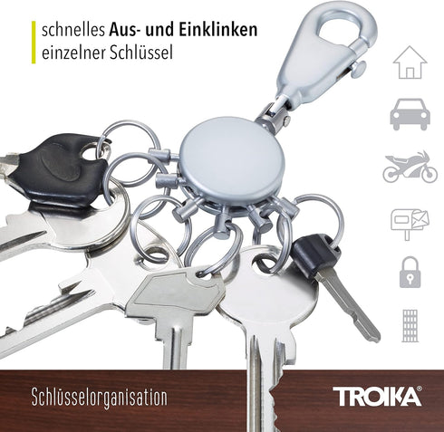 Troika Patent – KYR60/MC – Keyring – incl. Carabiner – 6 Exchangeable Rings – Metal/Brass– matt – Chrome Plated – unisex-adult, Silver – TROIKA-Or...