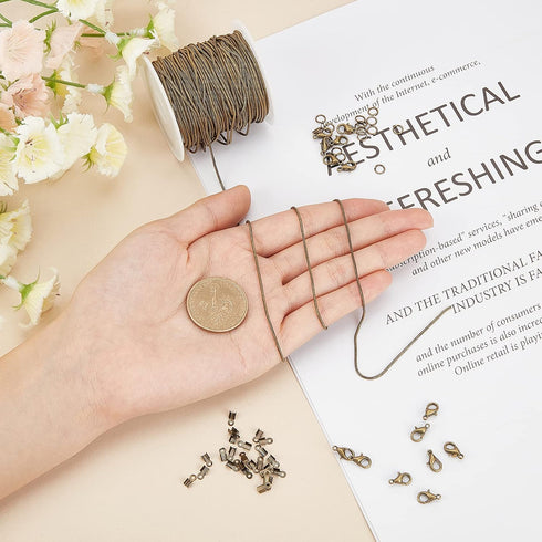 SUNNYCLUE 10 Yard Necklace Chains Jewelry Making Kit Round Snake Antique Bronze Cable Chain Lobster Claw Clasps Cord Ends Jump Rings for Women Adu...