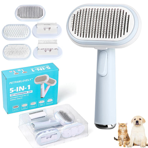 5 IN 1 Pet Grooming Brush Kit,Dog&Cat Self Cleaning Slicker Brush for Shedding.Dematting&Deshedding Dog Brush,Dog Hair Brush,Suitable for Small&La...