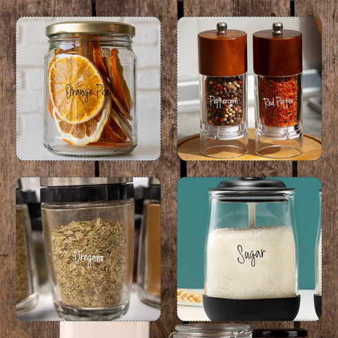 268 Clear Seasoning Jar Labels, Preprinted Kitchen Pantry Organization Labels for Spice Herbs Food Containers Jar Bottle Rack Waterproof Black Whi...