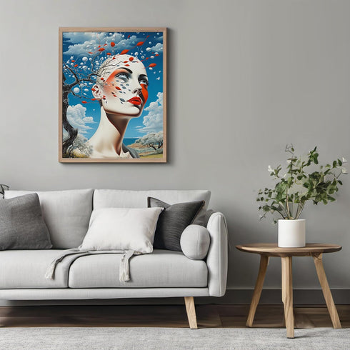Posterizer 1 pcs-futuristic art- womans head in the clouds-Abstract & Modern Art-Fantasy & Fiction Art-Gift for Art Lovers-Decor for Home & Office...