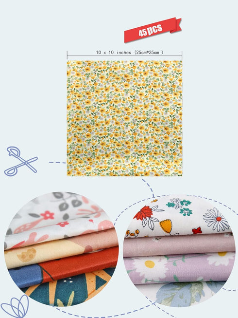 Precut Fabrics for Quilting no Repeat Design Printed Floral Cotton Fabric for Patchwork Squares Bundles for Craft DIY /45pcs 10" x 10“...