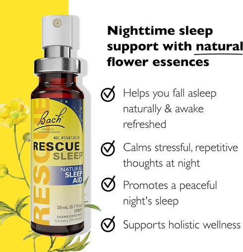 Bach RESCUE SLEEP Spray 20mL, Natural Sleep & Stress Relief Aid, Homeopathic Flower Essence, Vegan, Free of Melatonin, Sugar, and Gluten, Non-Narc...