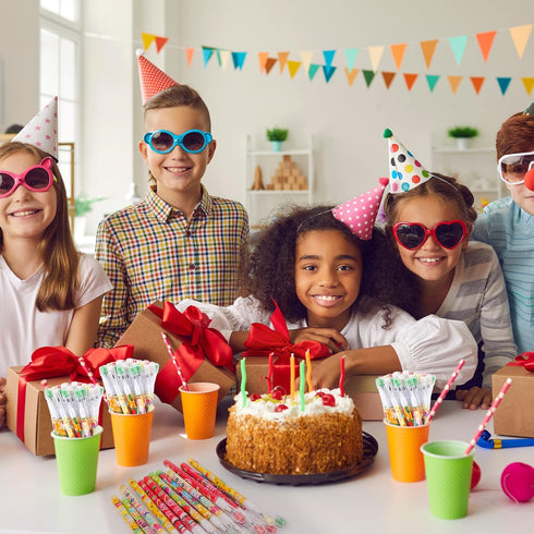 Kolewo4ever Happy Birthday Pencils Translucent Pencil Multicolor Non- Sharpening Stackable Pencils Pop Up Plastic Pencils Cake,Balloon Printed Bir...