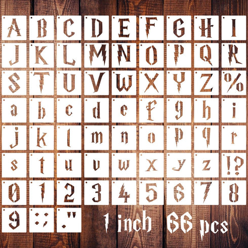 1 Inch Gothic Letter Stencils for Painting, 66 Pcs Reusable Old English Stencils, Calligraphy Letter Number Symbol Drawing Template Kit for Journa...