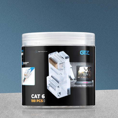 GTZ 100-Pack RJ45 Cat6 Pass Through Connectors - EZ to Crimp Modular Plug for Solid or Stranded UTP Network Cable - Male Ethernet Connector End...