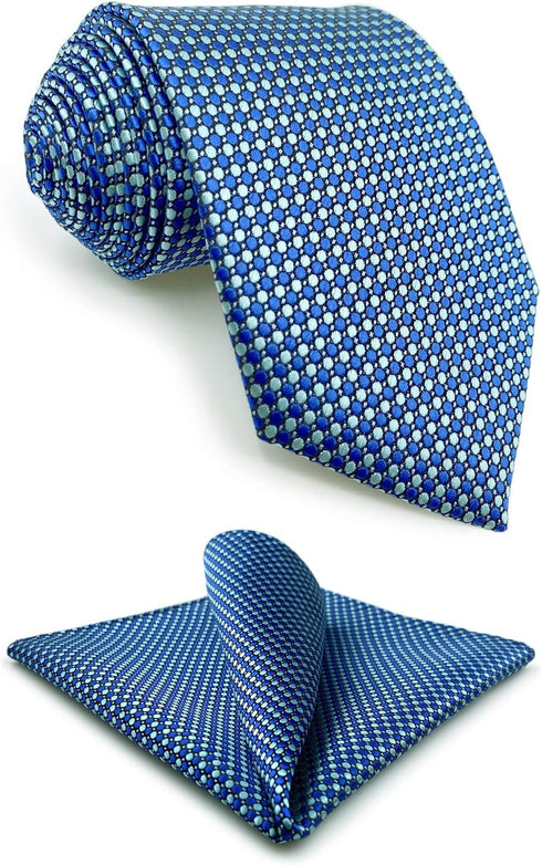 S&W SHLAX&WING Ties for Men with Pocket Square Blue Turquoise Necktie Set xl...