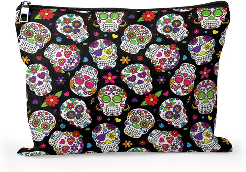 Cafl Sugar Skulls Makeup Bag Travel Large Day Dead Cosmetic Bag Organizer toiletry Essentials Jewelry Skincare Zipper Bag Gift For Women -10×8 inc...