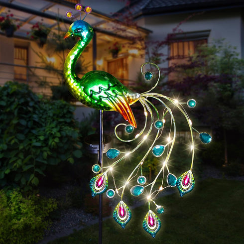 Glintoper Solar Garden Lights, 39 Inch Height Outdoor Metal Peacock Decorative Garden Stakes, Mothers Day Ideal Gifts, Waterproof Path Lights Lawn...
