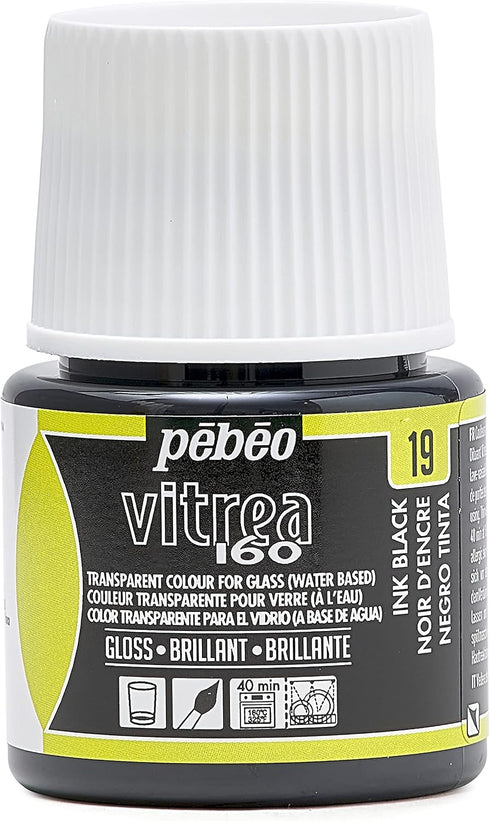 Pebeo Vitrea 160, Glossy Glass Paint, 45 ml Bottle - Ink Black...