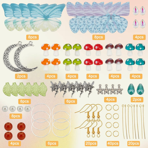 SUNNYCLUE 1 Box DIY 10 Pairs Butterfly Charms Fabric Butterflies Wing Charm Fairy Themed Earring Making Kit Moon Crescent 3D Mushroom Charm Fairy ...