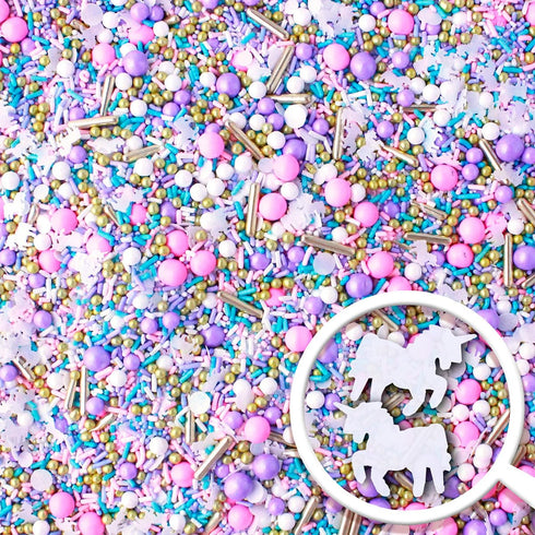 Sprinkle Pop Unicorn Sprinkle Mix| Pastel Pink Purple Blue White Sprinkles with ~20 Unicorn Wafer Paper and Gold Dragees Made in USA for Decoratin...