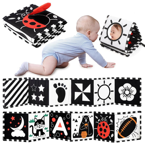 Black and White Baby Toys, High Contrast Newborn Toys 0-3 Months Brain Development, Tummy Time Toys, Soft Baby Book, Infant Sensory Toys 0-6-12 Mo...