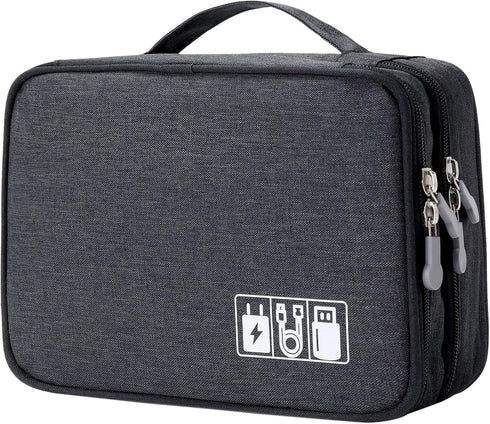 MIRLEWAIY Travel Cords Organizer Case Double-Layer Electronic Accessories Carrying Bag for Charger Cables Adapter USB Sticks Leads Memory Cards, B...