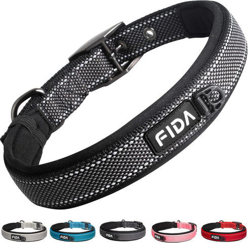 Fida Heavy Duty Dog Collar, Ultra Comfortable Soft Neoprene Padded, Adjustable Reflective Nylon Pet Collar with Durable Metal Belt Buckle for Smal...