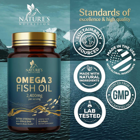 Triple Strength Omega 3 Fish Oil 2400 mg Softgels, Nature's Fish Oil Supplements, Brain & Heart Health Support - EPA & DHA, 1200 MG Fish Oil in Ea...