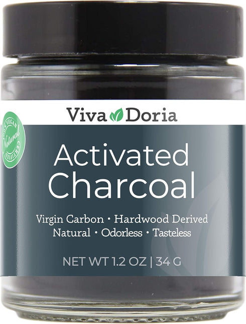Viva Doria Activated Charcoal Powder, Hardwood Derived, Food Grade, 1.2 Oz Glass Jar...