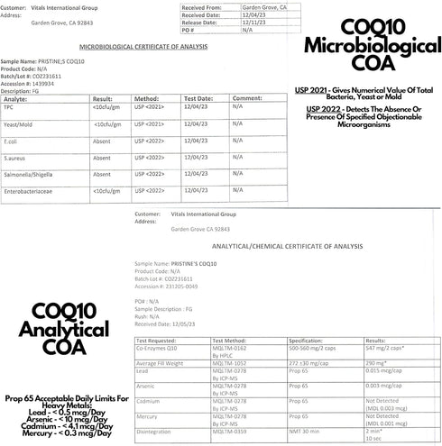 PRISTINE'S CoQ10 500MG Energy Production Support Supplement Capsules - 30 Day Supply Heart Health Supplement - Lung Health & Migraine Support Anti...
