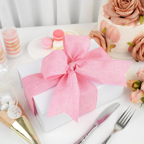 Pink Burlap Wired Ribbon 2.5 Inch x 10 Yard Valentine's Day Ribbon Pink Wired Ribbon for Florist, Door, Wreaths, Rustic Wedding, Christmas, Farmho...