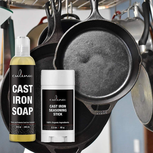 Culina Cast Iron Seasoning Stick & Soap Set | All Natural Ingredients | Best for Cleaning, Non-stick Cooking & Restoring | for Cast Iron Cookware,...