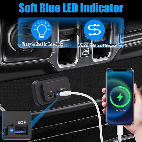 12V USB Outlet, Quick Charge 3.0 USB-A Port and USBC Port, 12V 24V Input Surface Mount RV USB Outlet, for RV Marine Motorcycle Truck Golf Cart......