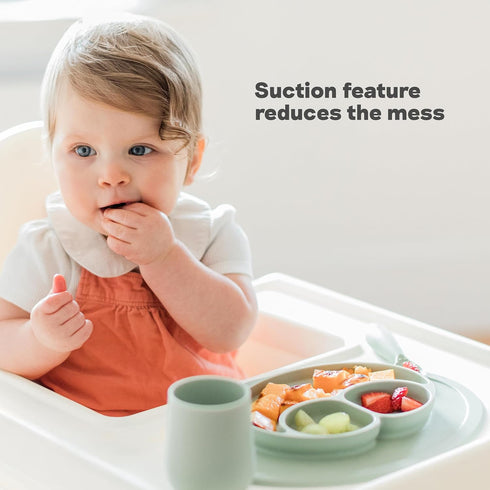 ezpz Mini Mat for 12 Months+ (Blue) - 100% Silicone Placemat + Plate with Suction for Infants + Toddlers - Supports Baby-Led Weaning - for Highcha...