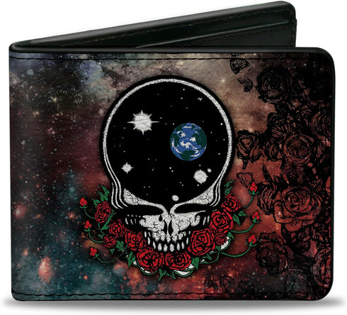 Buckle-Down Wallet, Bifold, Buckle Down Skulls Wings Black White, Vegan Leather...