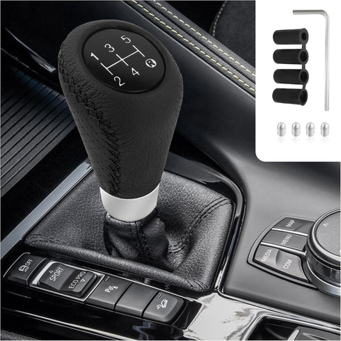 Gear Shift Knob with 4 Adaptive Parts,Leather 5 Speed Shift Knobs for Replacement Broken Shifter Knobs,Universal Non-Slip Stick Shift Knob Car Int...