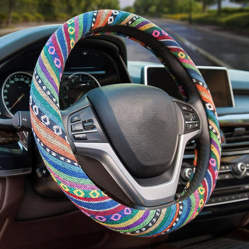 Valleycomfy Boho Steering Wheel Covers for Women Cloth Bohemian Universal 15 inch Baja Blanket Enthic...