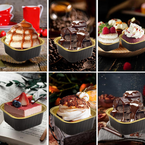 50 Pcs Mini Square Baking Cups with Lids,5oz Aluminum Foil Mini Cake Pans with Lids,Disposable Ramekins Cake Pans,150ml Dessert Cups Cupcake Pans ...