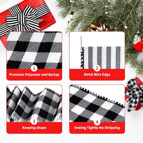 Ribbon for Crafts Wired - Black and white striped polyester Wired Ribbon, 10 Yards 2.5 Inch Wired Ribbon, Christmas Ribbon Wired, Craft Ribbon for...