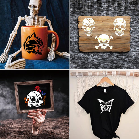 65 Pieces Skull Stencils for Painting, Flame Print Stencils Reusable Skull Fire Airbrush Stencil Templates for Wood DIY Crafts Scrapbooks Wood Hom...