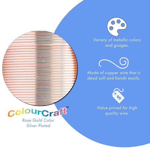 Beadalon ColourCraft Wire, 26 Gauge / 0.41 mm, Rose Gold Color Silver Plated Tarnish Resistant Color Silver Plated, 31 m / 34 yd spool...